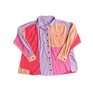 Easel Los Angeles Colorblock Button-Down Shirt Pink Lilac Peach 100% Cotton S